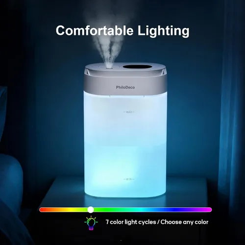 Vista 7 de PHILODECO Humidificador de niebla fría de 4.5L para dormitorio, habitación del bebé y plantas – Ultrasónico, silencioso, con difusor de aroma, luz