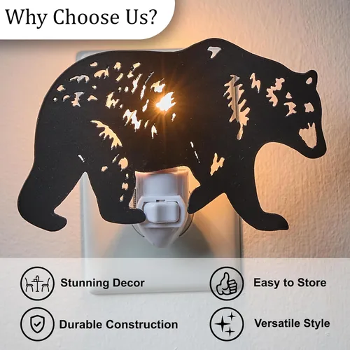 Vista 5 de Park Designs Luz nocturna de oso negro, iluminación de acento inspirada en la naturaleza rústica para habitaciones oscuras, adición decorativa a