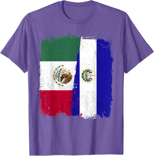 Vista 11 de Camiseta con la bandera mexicana de El Salvador con la mitad de la bandera mexicana de El Salvador