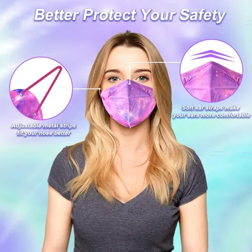 Vista 2 de Rasav KN95 Mascaras faciales, máscara de seguridad contra el polvo de 5 capas cómoda, diseño multicolor KN95 para mujeres y hombres