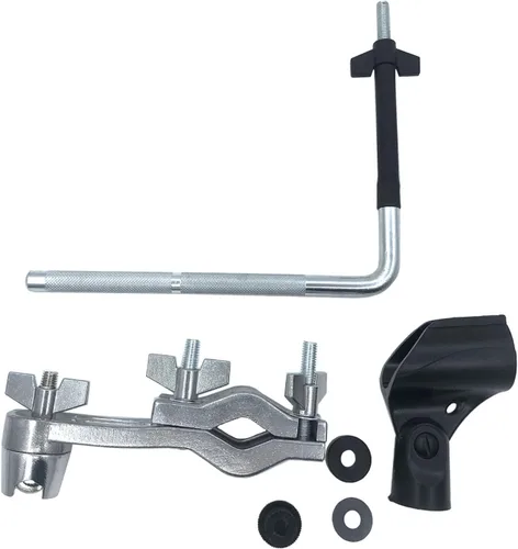 Vista 2 de Juego de batería Soporte de montaje para micrófono, abrazadera de montaje en estante de batería con brazo de montaje de micrófono en forma de L Clip
