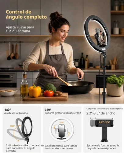 Vista 4 de UBeesize - Anillo de luz para selfie con trípode y soporte para teléfono celular para transmisión en vivo/maquillaje, mini luz LED para cámara