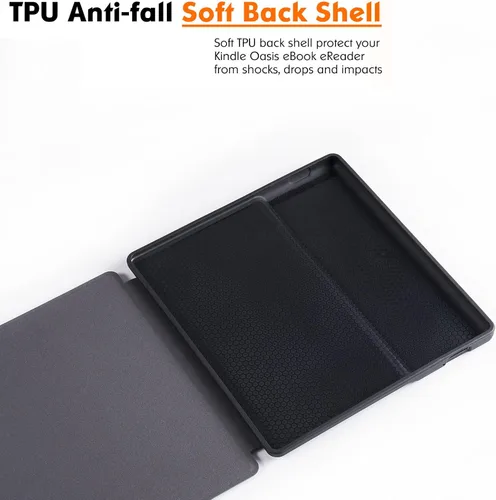 Vista 6 de Funda para Kindle Oasis de 7" de 10ª/9ª generación, color verde pino Cubierta de cuero PU, con apagado automático/activación, carcasa trasera