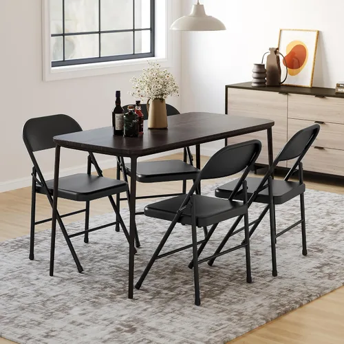 Vista 2 de IDEALHOUSE Juego de 4 sillas plegables con marco de metal que soportan hasta 350 libras, sillas plegables portátiles negras adecuadas para comedor