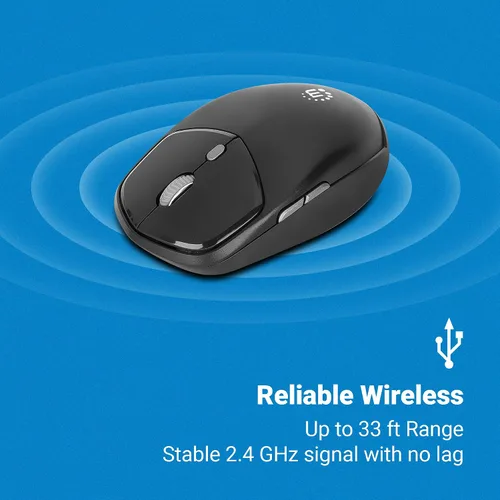 Vista 7 de MANHATTAN Ratón de viaje compacto inalámbrico – RF de 2.4 GHz, 800/1200/1600 dpi, seis botones con rueda de desplazamiento, adaptador receptor USB-A