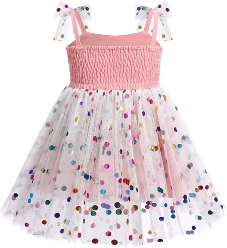 Vista 5 de Vestido tutú para niña, sin mangas, fruncido, vestido de verano con lentejuelas brillantes, lunares, estrellas, princesa, vestido de tul
