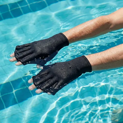 Vista 2 de BESPORTBLE Guantes de malla acuática para natación, entrenamiento acuático, resistencia al agua, ajuste acuático de entrenamiento acuático, palas