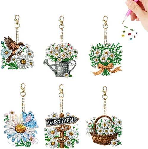 Vista 11 de YUE ZHE 9 llaveros de pintura de diamantes de animales, kits de arte de diamantes de animales para adultos, pintura 5D de doble cara para adultos