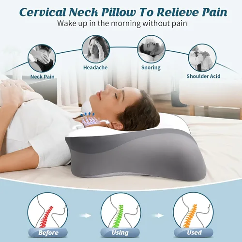 Vista 2 de Almohada cervical para el cuello, almohada refrescante para aliviar el dolor de cuello, almohada ergonómica para dormir de lado, almohadas de espuma