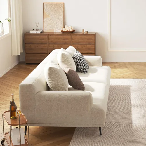 Vista 4 de Sofá modular de 3 plazas, moderno sofá modular de ocio, 82.6 pulgadas Wooden Frame, Metal Legs, Soft Cotton-Linen Fabric, Easy to Install