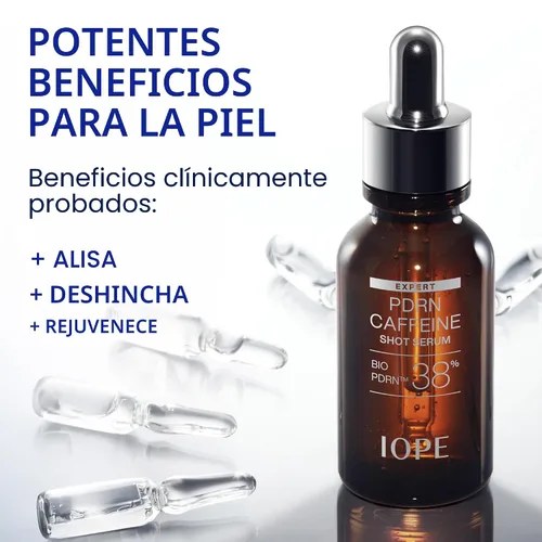 Vista 2 de IOPE BIO-PDRN Suero Shot de Cafeína 38% PDRN vegano a base de plantas y 20,000 ppm de cafeína y niacinamida en una botella, rellenando la piel