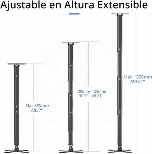 Vista 3 de suptek Soporte de montaje en techo para proyector se adapta a techo plano o inclinado, altura ajustable con longitud extensible de 30.7-49.21 Negro