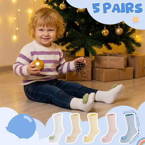 Vista 7 de 5 pares de calcetines de bebé tontos, calcetines 3D lindos animales para niños con agarres, divertidos calcetines locos regalos para baby showers