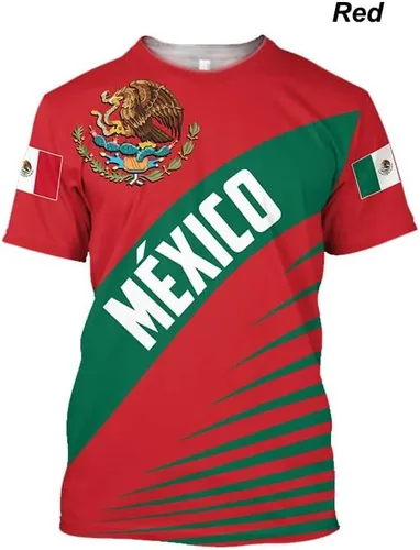 Vista 2 de Camisas mexicanas aztecas de manga corta de verano México Jersey unisex 3D Camisas