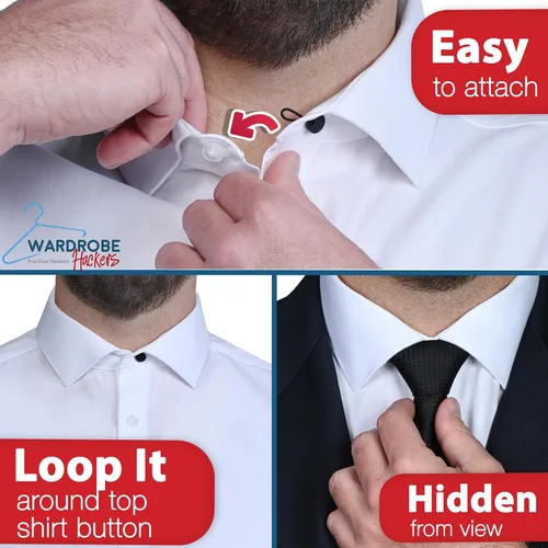 Vista 6 de Wardrobe Hackers Collar Extenders for Mens Shirts (Soft Elastic) Tight Neck Collar Relief - Expander Buttons for Dress Shirts