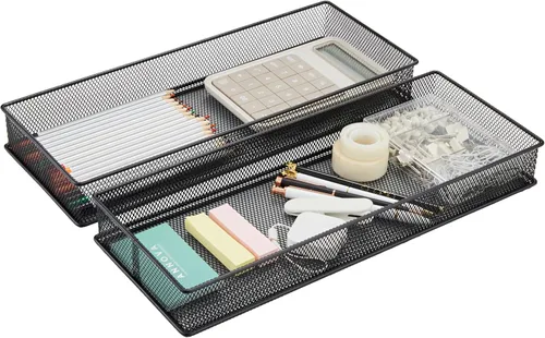 Vista 30 de Annova Organizador de cajones y estantes apilables de malla, cesta de almacenamiento, bandeja para suministros escolares y de oficina, juego de 2