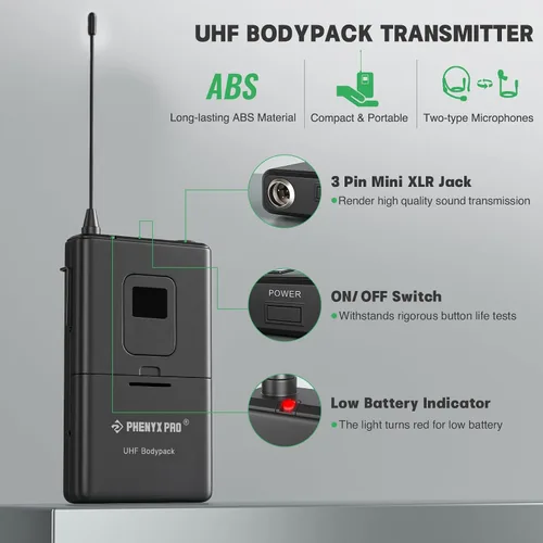 Vista 4 de Phenyx Pro Transmisor inalámbrico BodyPack PTU-4000 911.3MHz, cobertura de operación de 260 pies