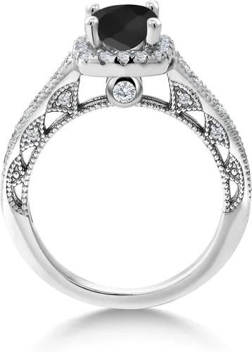 Vista 23 de Gem Stone King Anillo de compromiso de plata de ley 925 de 0.236 in con piedra natal y zafiro blanco creado con acento Anillo de compromiso