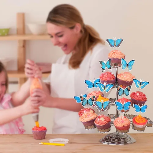 Vista 6 de Gyufise 36 adornos de mariposa para cupcakes, arte animado en 3D, decoración de cupcakes de mariposa, decoración de pastel de mariposa, baby shower