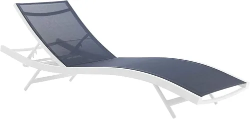 Vista 6 de Modway Glimpse Silla de malla de aluminio para patio al aire libre, junto a la piscina, tumbona en blanco y gris Blanco Gris