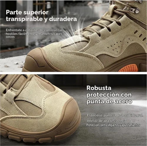 Vista 5 de Ablanczoom Botas de trabajo para hombre con puntera de acero – ASTM F2412-24 Calzado de construcción antideslizante cómodo, transpirable y duradero