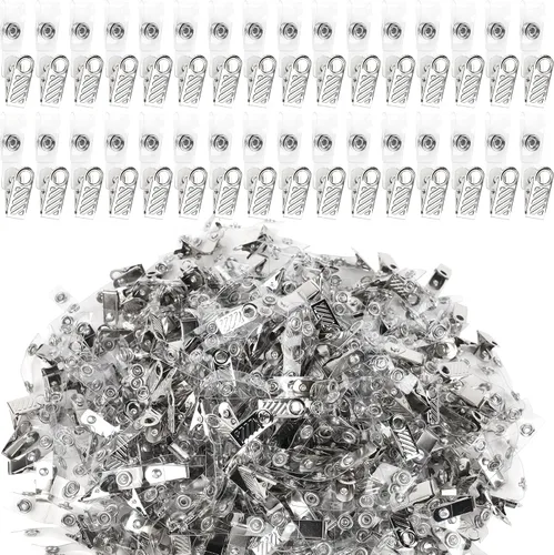 Vista 11 de Happy Trees 50 unidades de clips de metal para insignias con correas de PVC transparente, clip de soporte de identificación para portainsignias