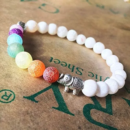 Vista 2 de Pulsera de cuentas de 0.315in, 7 chakras, curación, equilibrio de Buda y elefante, para mujeres y hombres, lava, yoga, reiki, oración, Bijoux