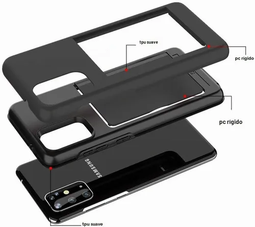 Vista 5 de Funda para teléfono Samsung Galaxy A51 5G con protector de pantalla de vidrio templado y soporte para tarjeta de crédito, accesorios híbridos