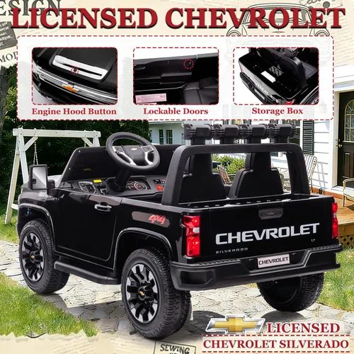 Vista 5 de NEWQIDA Coche eléctrico de 24 V para niños con control remoto, licencia Chevrolet Silverado HD, batería de 7ah, vehículo de juguete tipo Ride-on Azul