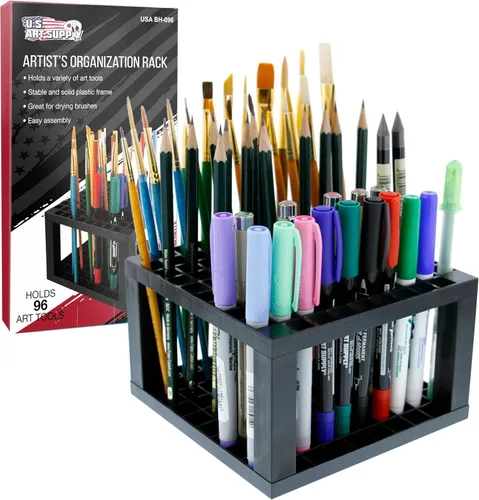 Vista 8 de U.S. Art Supply - Soporte y organizador redondo de plástico para pinceles de artista con 50 agujeros - Estante para pinceles de pintura, pinceles