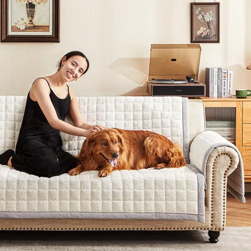 Vista 13 de Funda de sofá lavable para perros, alfombrilla antideslizante para gatos, manta para proteger los muebles, funda mullida para sofá de 3 cojines