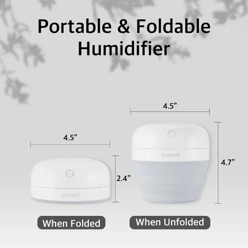 Vista 6 de Pureal Mini humidificador plegable, 16.9 fl oz, portátil, pequeña niebla fría para hasta 10 horas, para dormitorio de bebé, viajes, oficina, hogar