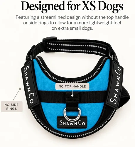 Vista 6 de ShawnCo Essential Pro - Arnés para perro, chaleco sin tirones para mascotas con 3 clips para correa y parches laterales removibles y reflectantes