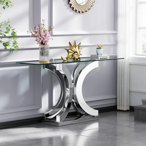 Vista 20 de Mesa auxiliar de cristal dorado de lujo, moderna mesa de centro cuadrada para sofá con base de acero inoxidable con espejo brillante, mesa de noche