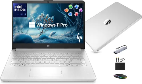 Vista 10 de HP Computadora portátil ultraportátil de 14 pulgadas 2026 Student Business, MS Office, Copilot AI, CPU Intel de 4 núcleos, 4 GB de RAM, 628 GB