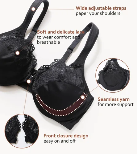 Vista 5 de DotVol Brasier diario con cierre frontal en U y tirantes anchos para mujer, talla grande