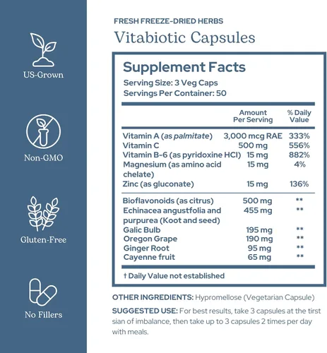 Vista 2 de Eclectic Institute Vitabiotic Immune Nuevo en cápsulas, 150 cápsulas vegetales sin OMG