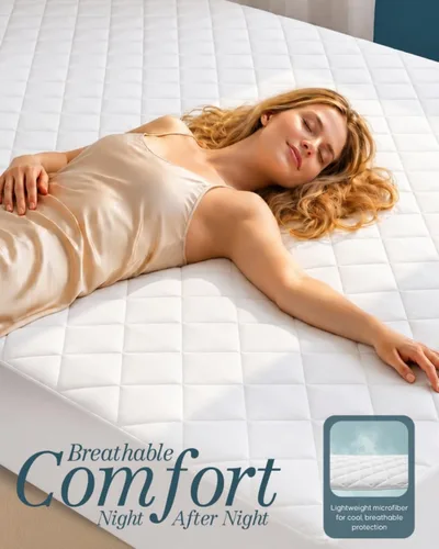 Vista 9 de Protector de colchón tamaño matrimonial, protector de colchón acolchado que Blanco