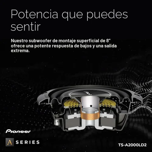 Vista 3 de Pioneer A-Series TS-A2000LD2 Subwoofer de montaje superficial de 8 pulgadas 700 W máx Diseño de montaje superficial, graves profundos en espacios