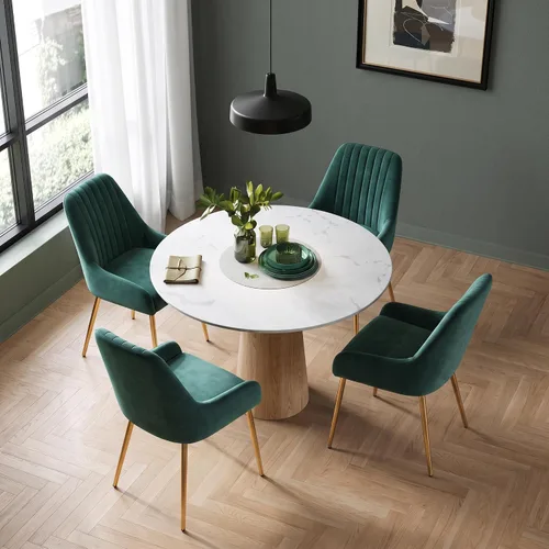 Vista 18 de Juego de 4 sillas de comedor de terciopelo negro, modernas sillas de cocina