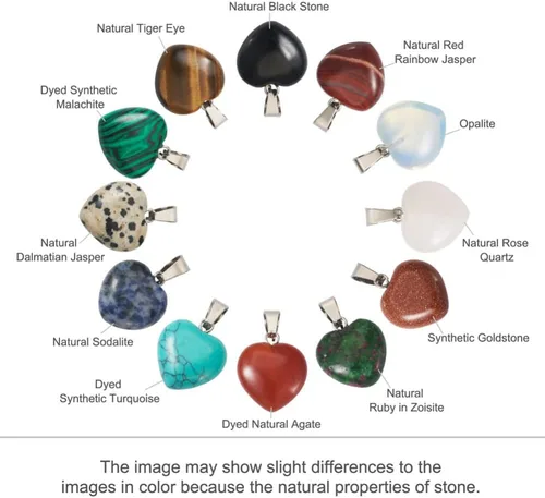 Vista 4 de FASHEWELRY 48 colgantes de piedra en forma de corazón, 12 estilos mezclados, naturales y sintéticos, dijes de cristal de chakra curativo para hacer
