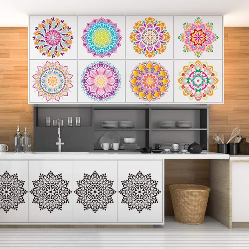 Vista 6 de Paquete de 9 plantillas de Rangoli grandes de 12 x 12 pulgadas, plantillas de mandala, plantilla de pintura cortada con láser para arte