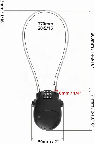 Vista 7 de QWORK Cerradura retráctil de cable combinada, paquete de 2 cables de acero ajustables de 30 pulgadas, bloqueo de contraseña de seguridad