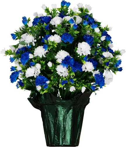Vista 8 de Decoración de ramo de flores artificiales conmemorativas con peso, altura de 18 a 20 pulgadas, vegetación artificial, resistente a la decoloración