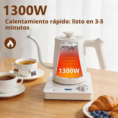 Vista 3 de Hervidor eléctrico de cuello de cisne blanco con pantalla LED de dígito y control de dial, interior de acero inoxidable, 1300 W, 0.8 L