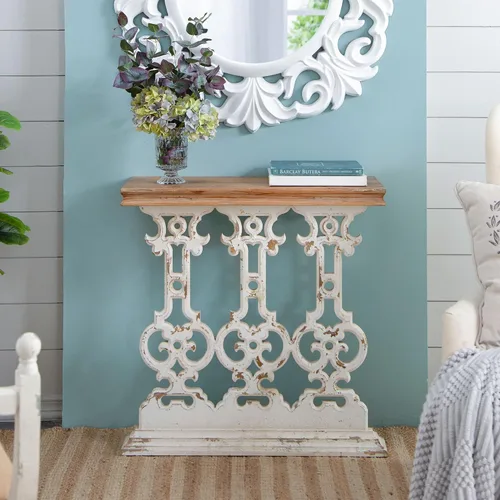 Vista 3 de Mesa consola pequeña de 31.9 pulgadas, estilo retro, estilo campestre, estilo francés, vintage, mesa de entrada, mesa de sofá para sala de estar