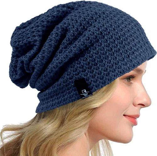Vista 17 de Gorro holgado para mujer, boina de punto, gorra de calavera holgada para invierno y verano, B08w Azul/Amarillo/Púrpura