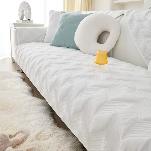 Vista 5 de Funda para sofá, de terciopelo suave, acolchada, para sofá seccional, funda antideslizante para perros, gatos, niños, sofá biplaza reclinable Blanco