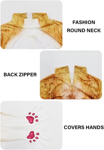 Vista 49 de Disfraz de animal para hombre con estampado de cola grande, overol peludo de elastano para cosplay, fiesta de Halloween