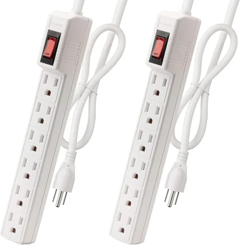 Vista 12 de PLUGTUL Paquete de 2 protectores de sobretensiones con 6 tomas de corriente y cable de extensión de 2 pies, 1875 W/15 A, 90 julios, protección Negro